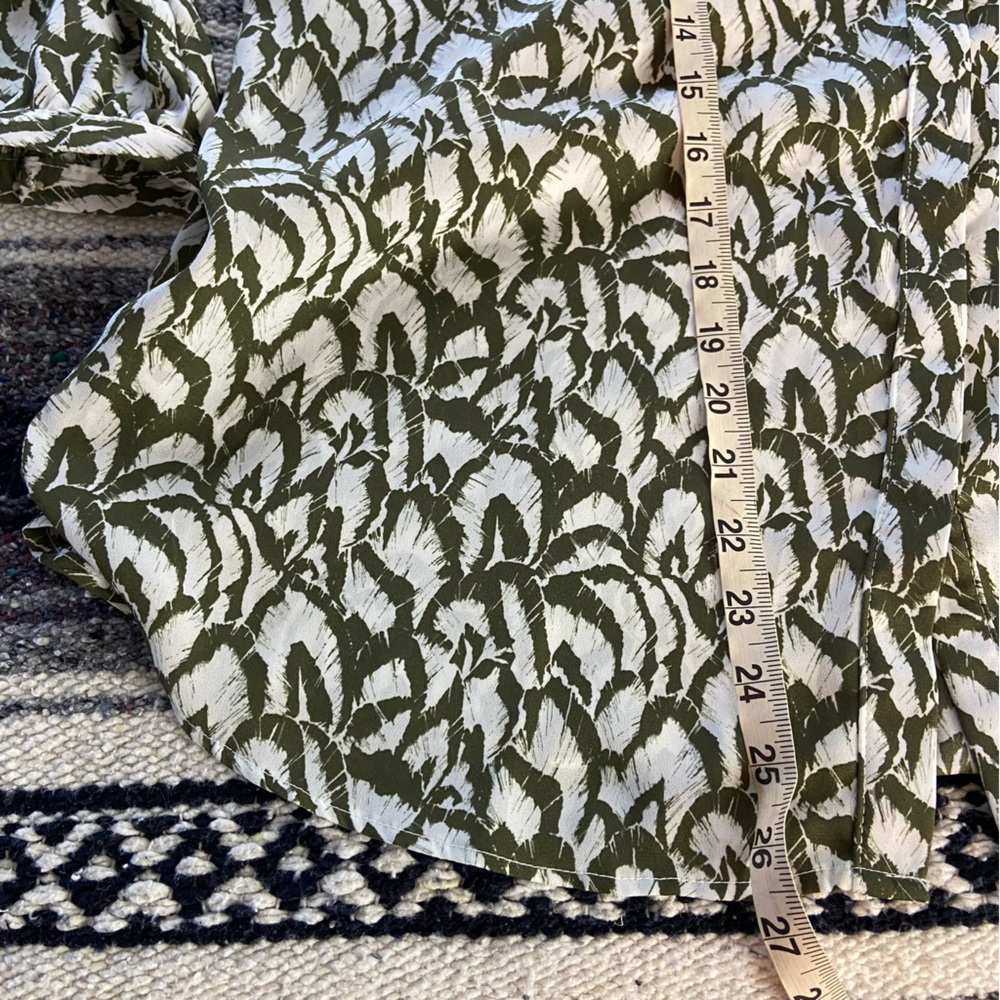 JACHS Girlfriend Olive Green White Abstract Button Down Top Blouse Shirt Medium - Picture 5 of 12